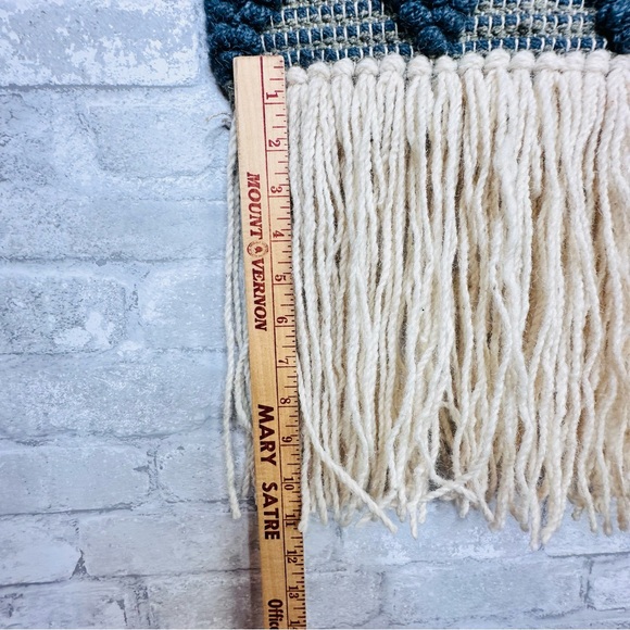 Boho Woven Wool Wall Hanging Tapestry Size 17" x 34" Cream Tan Blue Neutral - Picture 6 of 10
